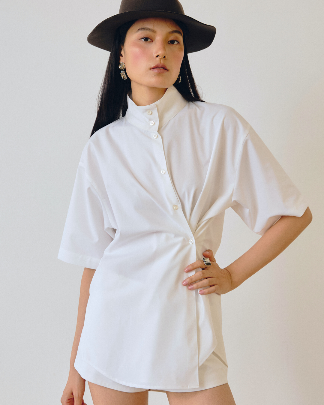 High-neck Wrap Shirt